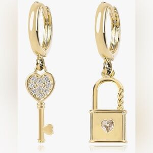 Adorable Neiman Marcus 18KT Gold Vermeil Key Heart lock Topaz Earrings